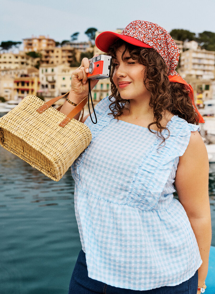 Haut &agrave; carreaux avec volants, Bleu Clair, Image image number 0