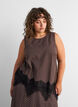 Top &agrave; carreaux avec bordure asym&eacute;trique en dentelle, Marron, Model image number 0