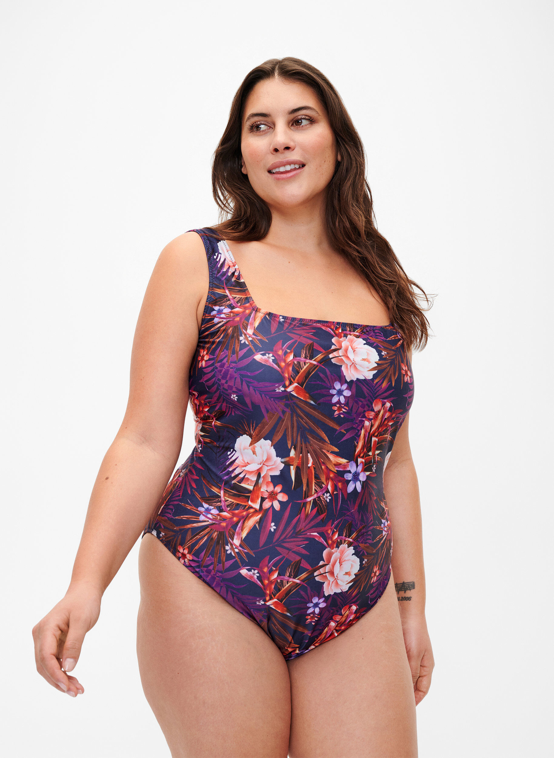 Zizzi Maillot de bain &agrave; imprim&eacute; floral, Purple Flower, Model image number 0
