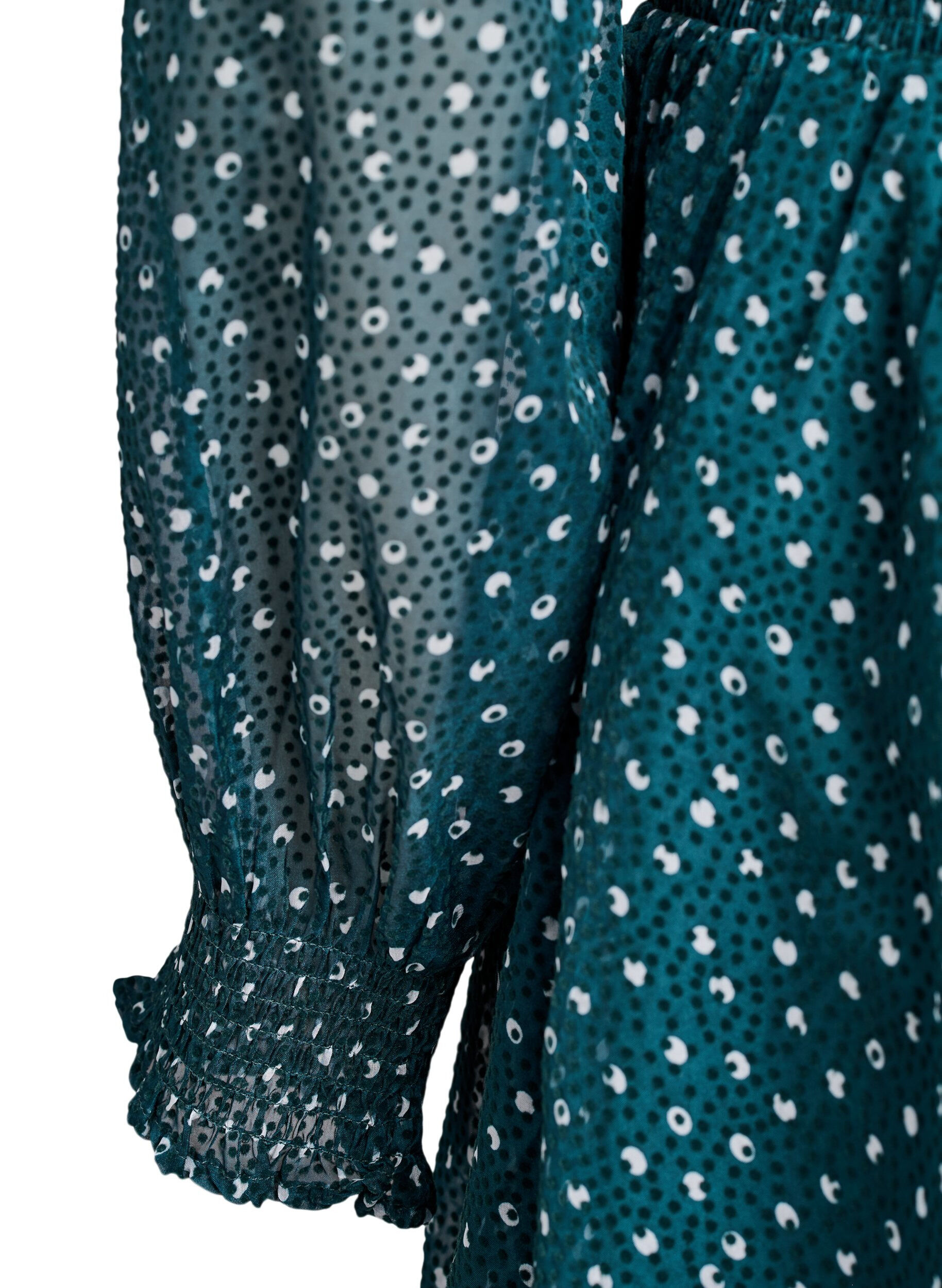 Zizzi Robe midi en chiffon &agrave; motif &agrave; pois, Vert fonc&eacute;, Packshot image number 3