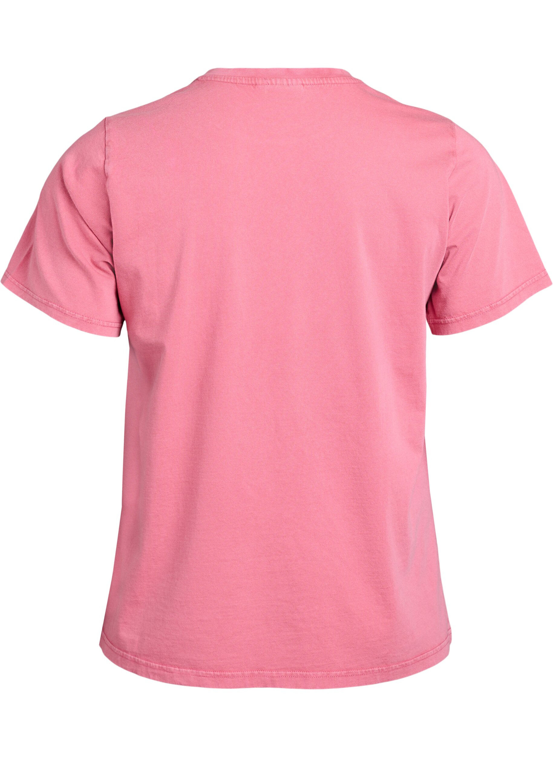 Zizzi T-shirt en coton biologique avec une impression cool, Rose, Packshot image number 1