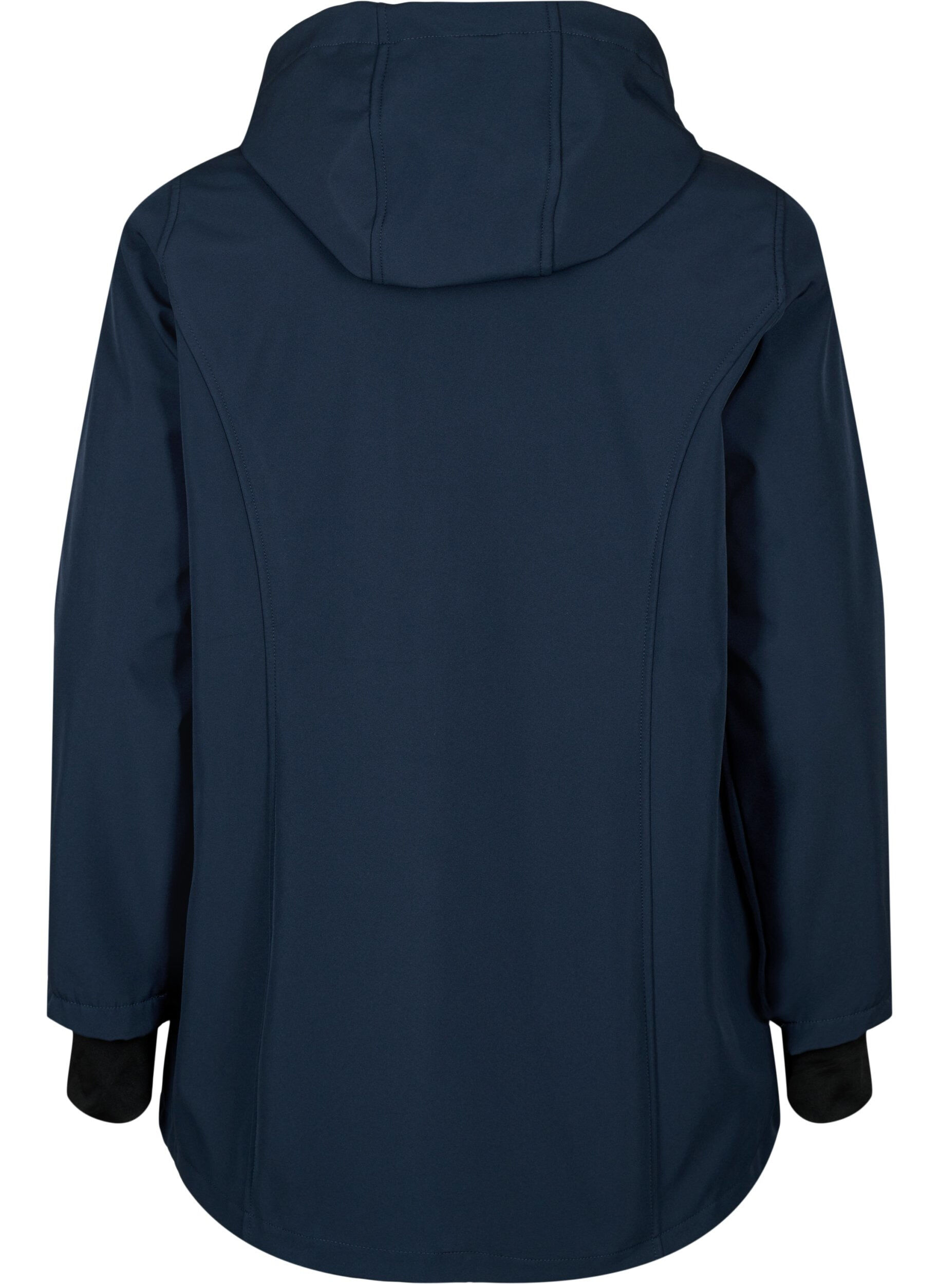Zizzi Veste courte softshell avec capuche amovible, Bleu, Packshot image number 1