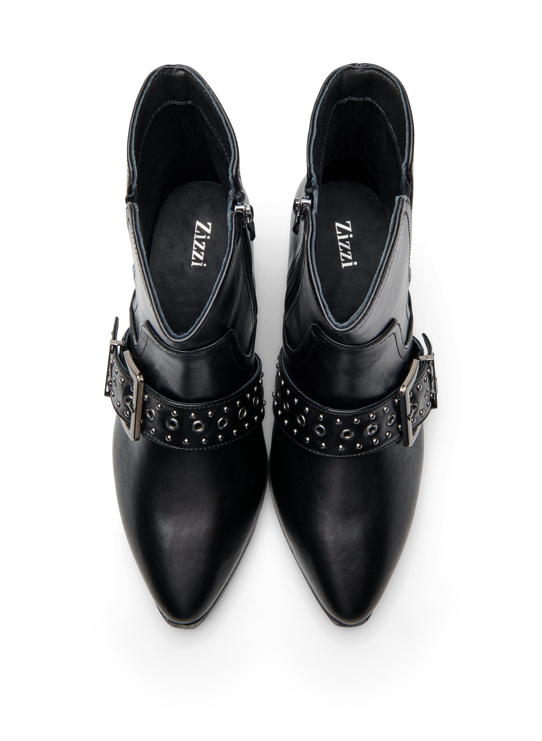 ZizziBottine en cuir avec bride et clous, Noir, Packshot image number 2