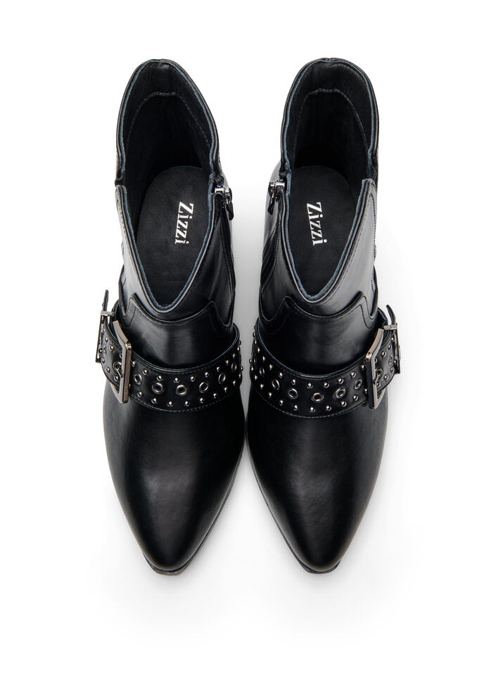 Bottine en cuir avec bride et clous, Noir, Packshot image number 2
