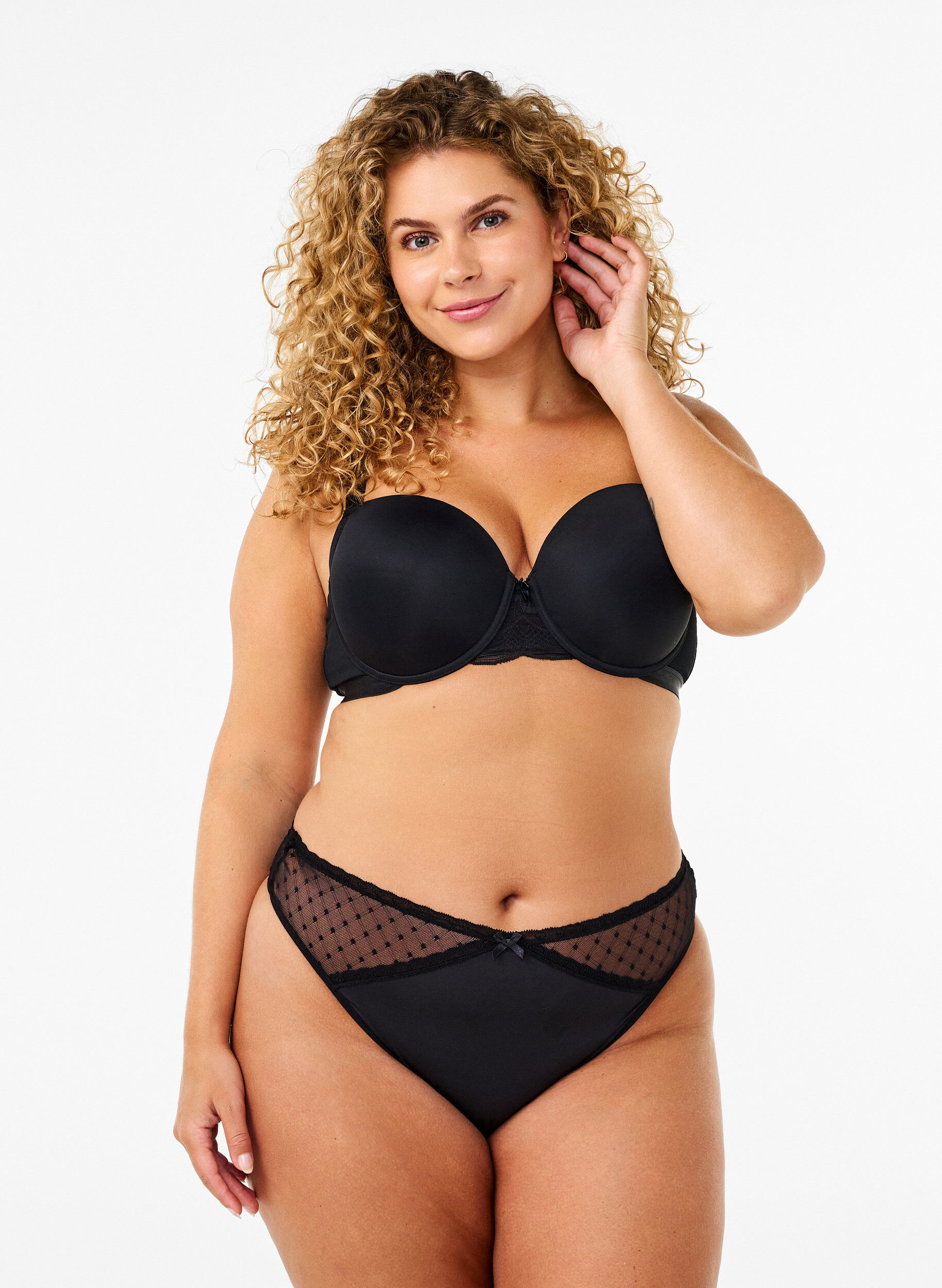Zizzi String 2-pack avec dentelle, Noir, Model image number 0
