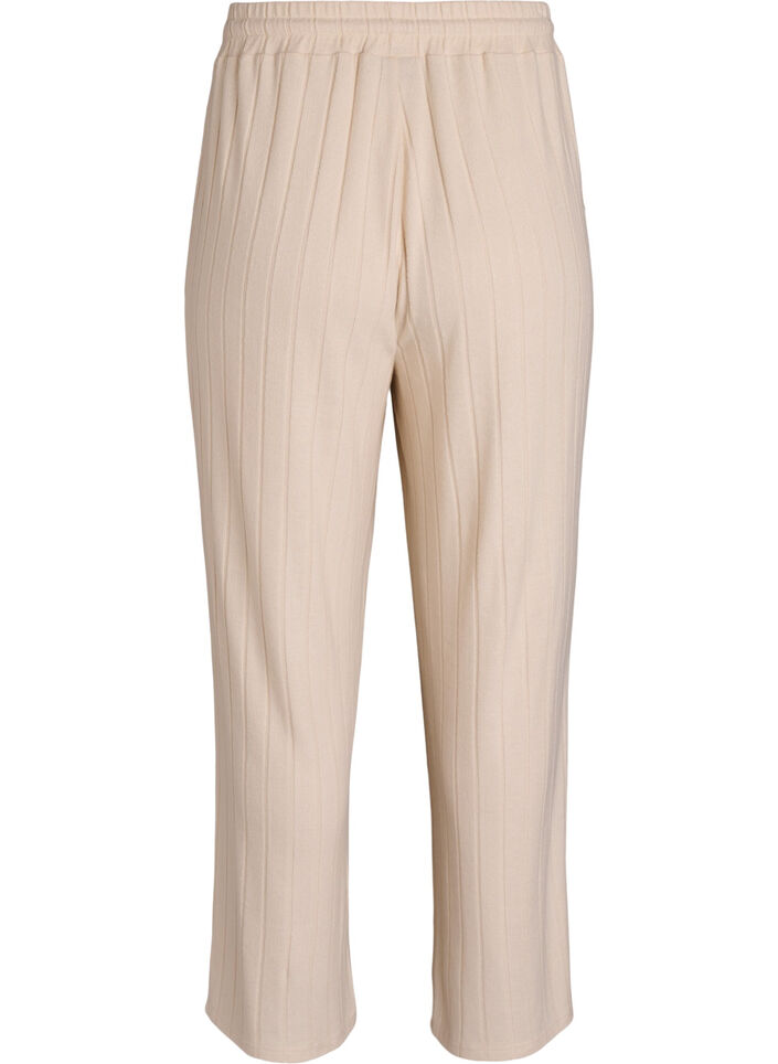 Pantalon de d&eacute;tente en jersey c&ocirc;tel&eacute; taille haute, Beige, Packshot image number 1