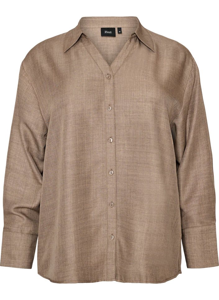 Chemise ample avec col en V, Marron, Packshot image number 0