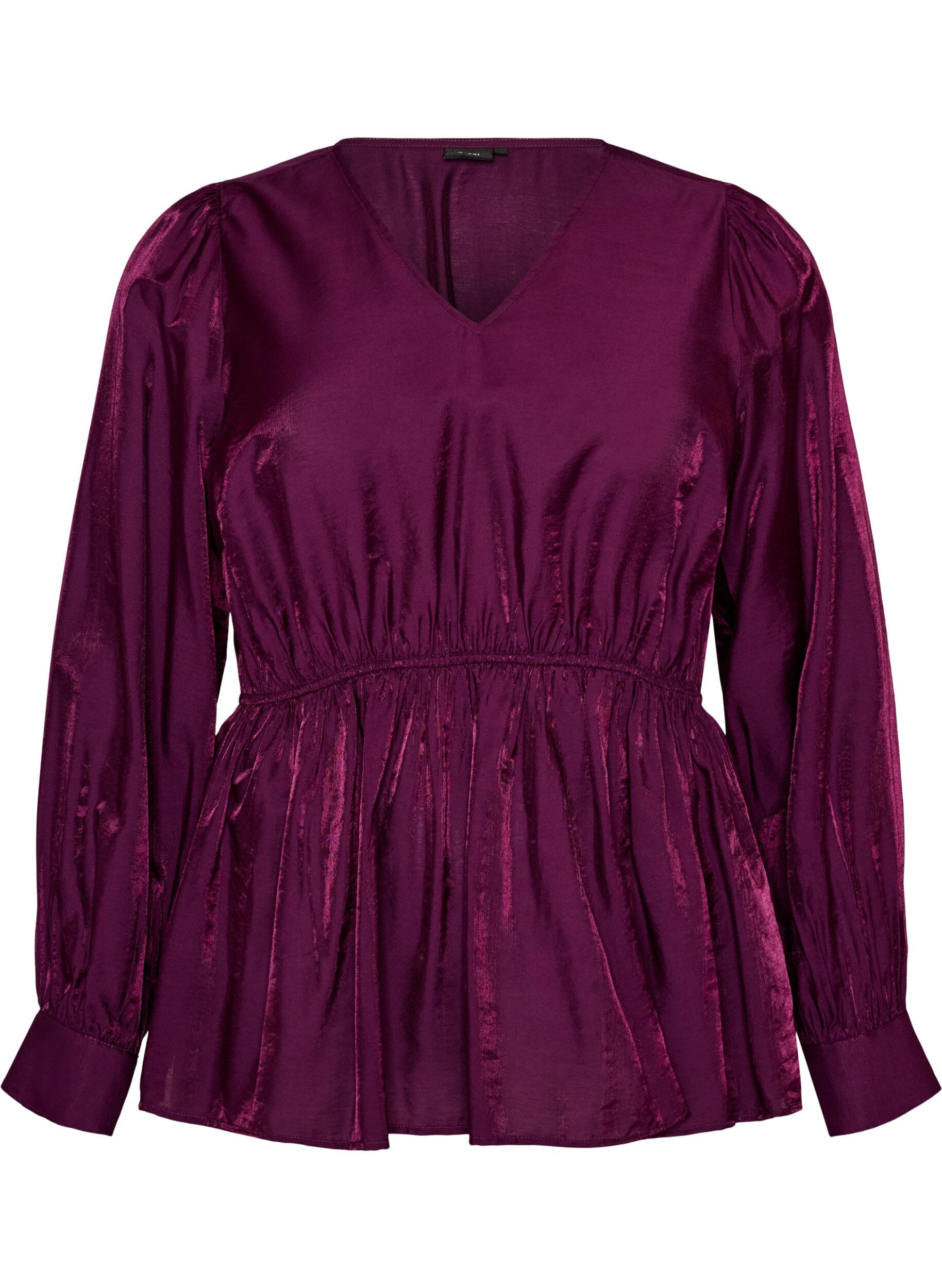 ZizziBlouse brillante en viscose &agrave; effet p&eacute;plum, Violet, Packshot image number 0