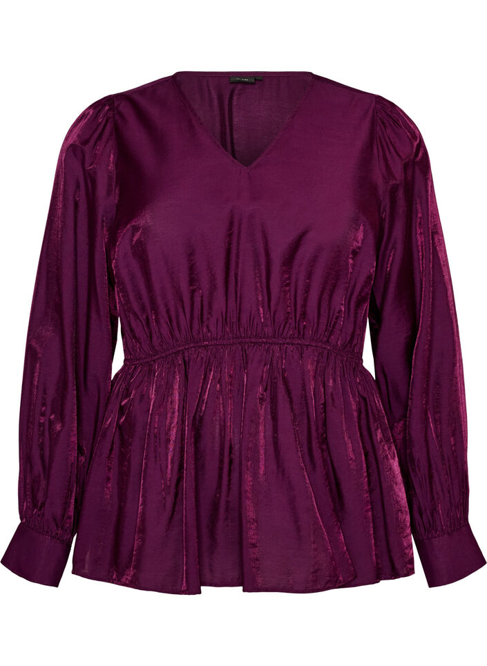Blouse brillante en viscose &agrave; effet p&eacute;plum, Violet, Packshot image number 0
