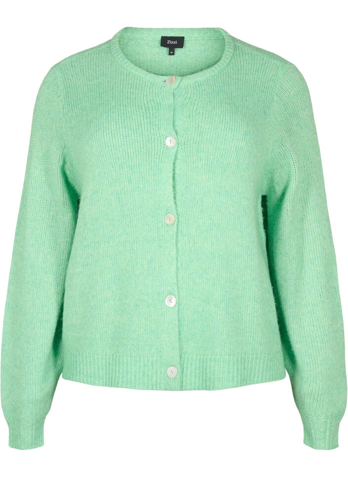 Cardigan en maille comportant de la laine et des boutons, Light G. Green Mel., Packshot image number 0