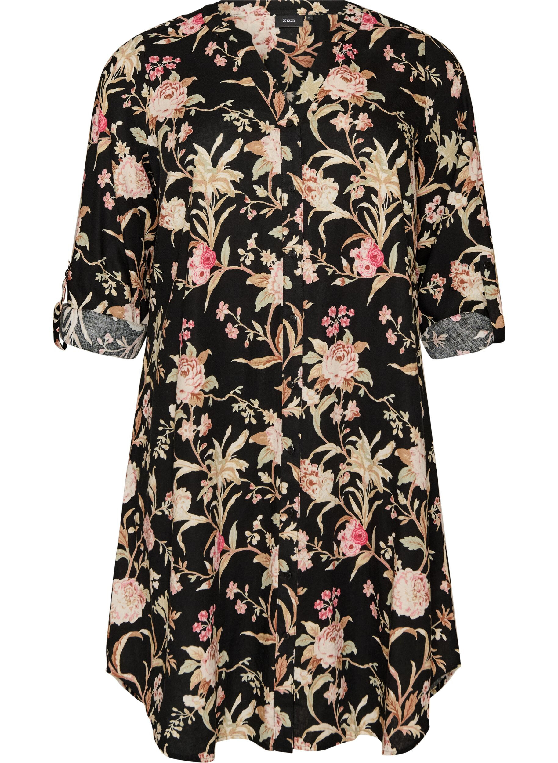 ZizziChemise longue en lin et viscose, Noir, Packshot image number 0