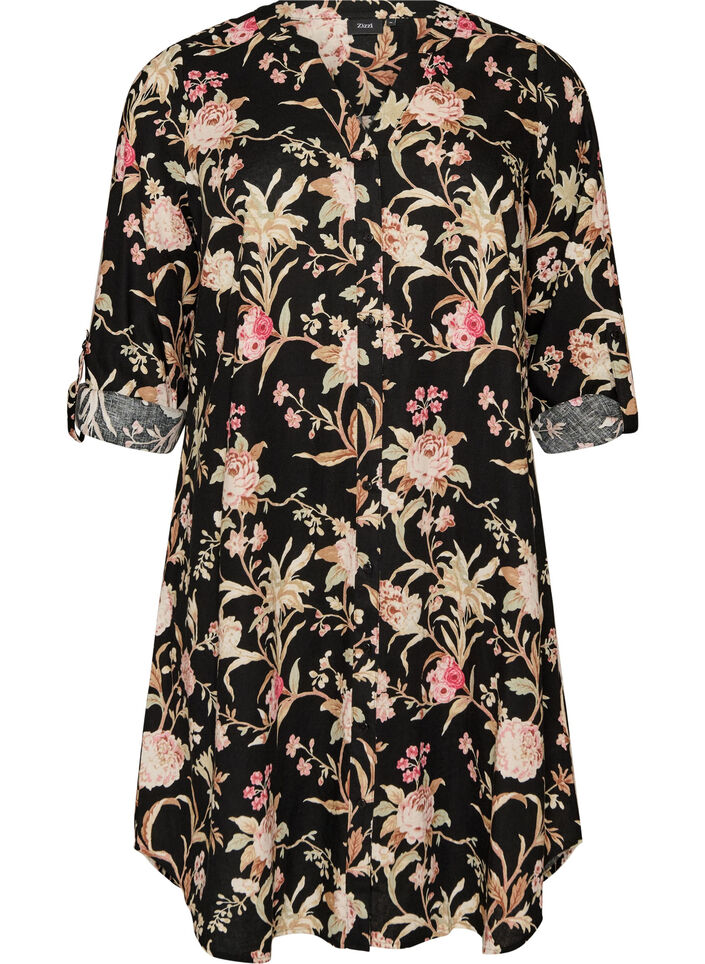 Chemise longue en lin et viscose, Noir, Packshot image number 0