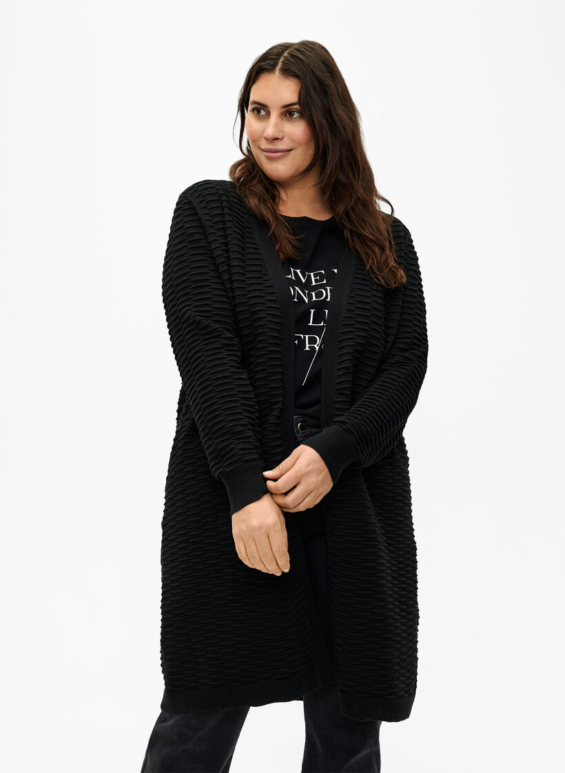 Cardigan en tricot en mélange de coton et de viscose, Black, Model image number 0