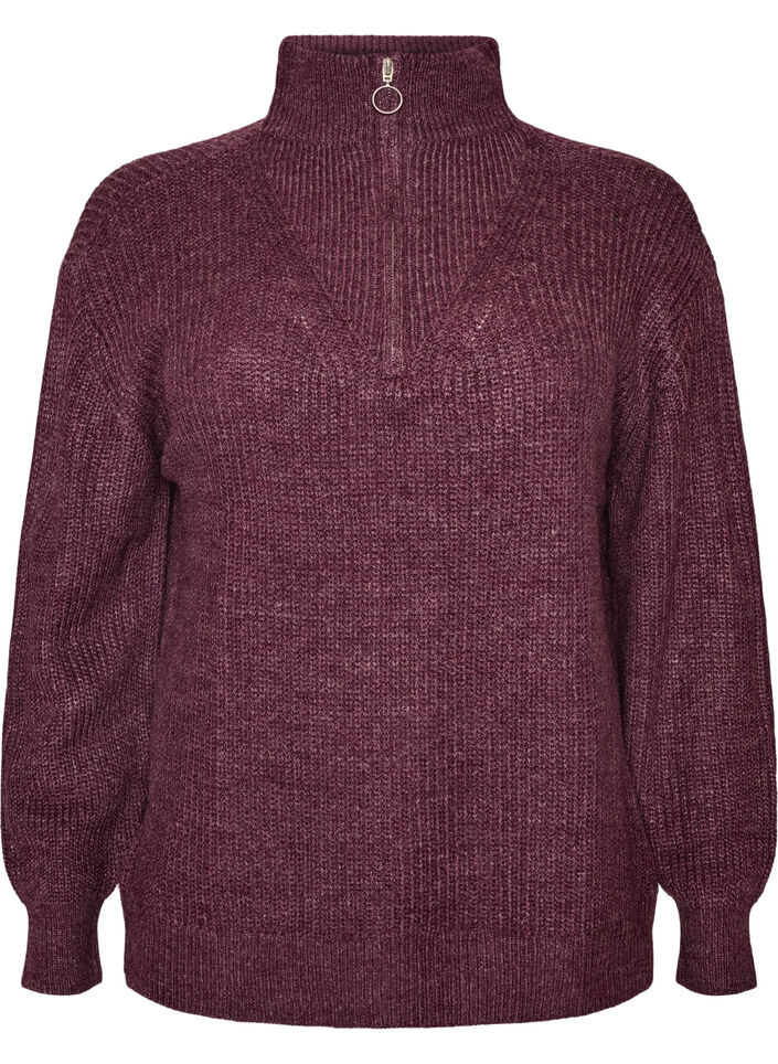 Pull en tricot avec col haut et fermeture &eacute;clair, Violet, Packshot image number 0