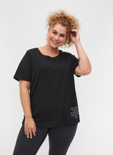 T-shirt d'entraînement en coton avec texte et manches courtes, Black, Model image number 0