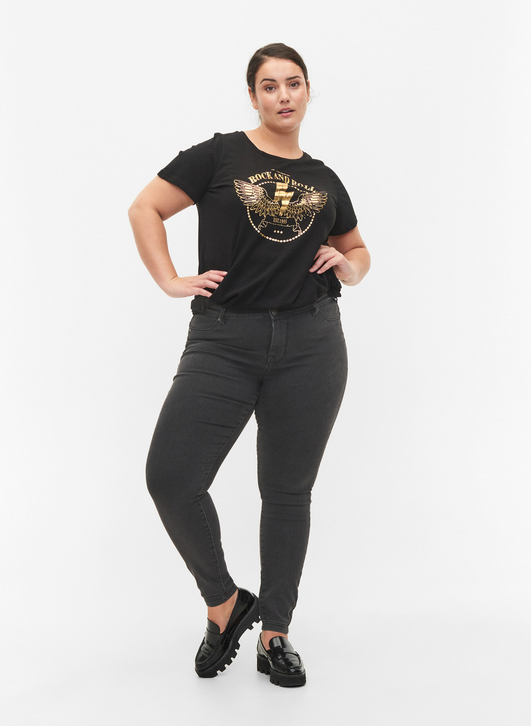 Zizzi Jeggings en coton m&eacute;lang&eacute;, Grey Denim, Model image number 0