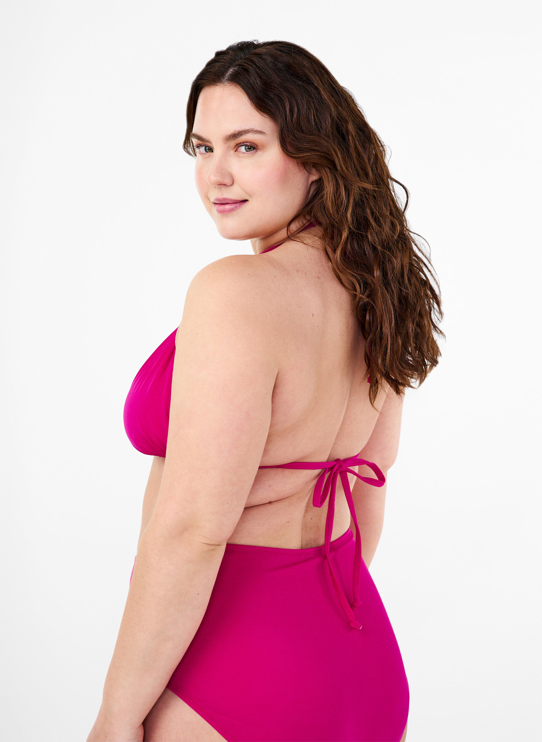 Zizzi Haut de bikini forme triangle de couleur unie, Rose, Model image number 1