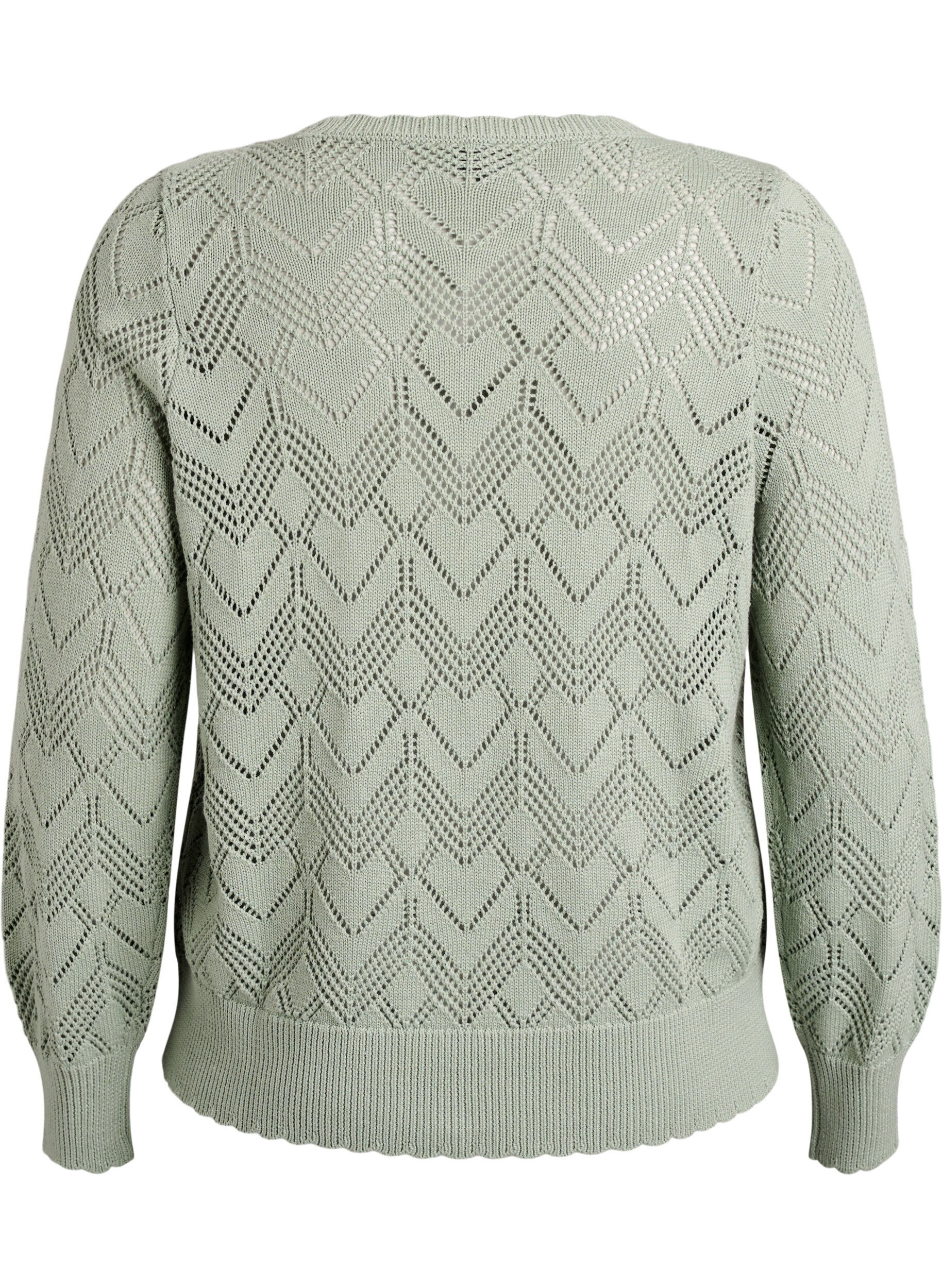 Zizzi Blouse en maille &agrave; motifs avec bord ondul&eacute; et encolure ronde, Vert clair, Packshot image number 1