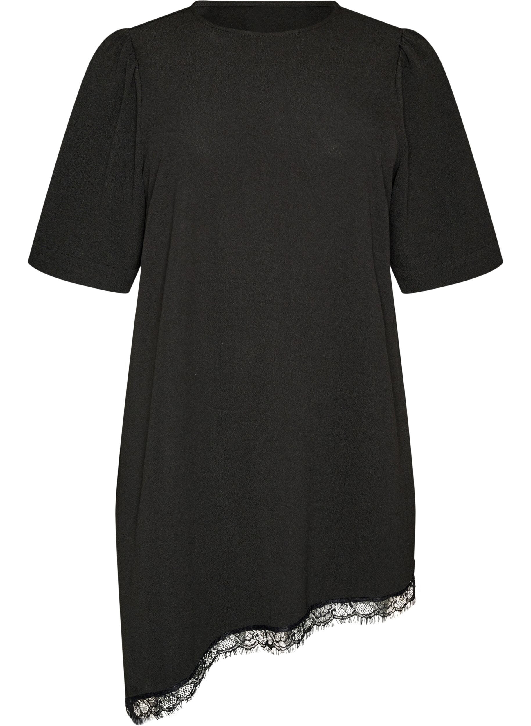 ZizziTunique avec bordure en dentelle asym&eacute;trique, Noir, Packshot image number 0