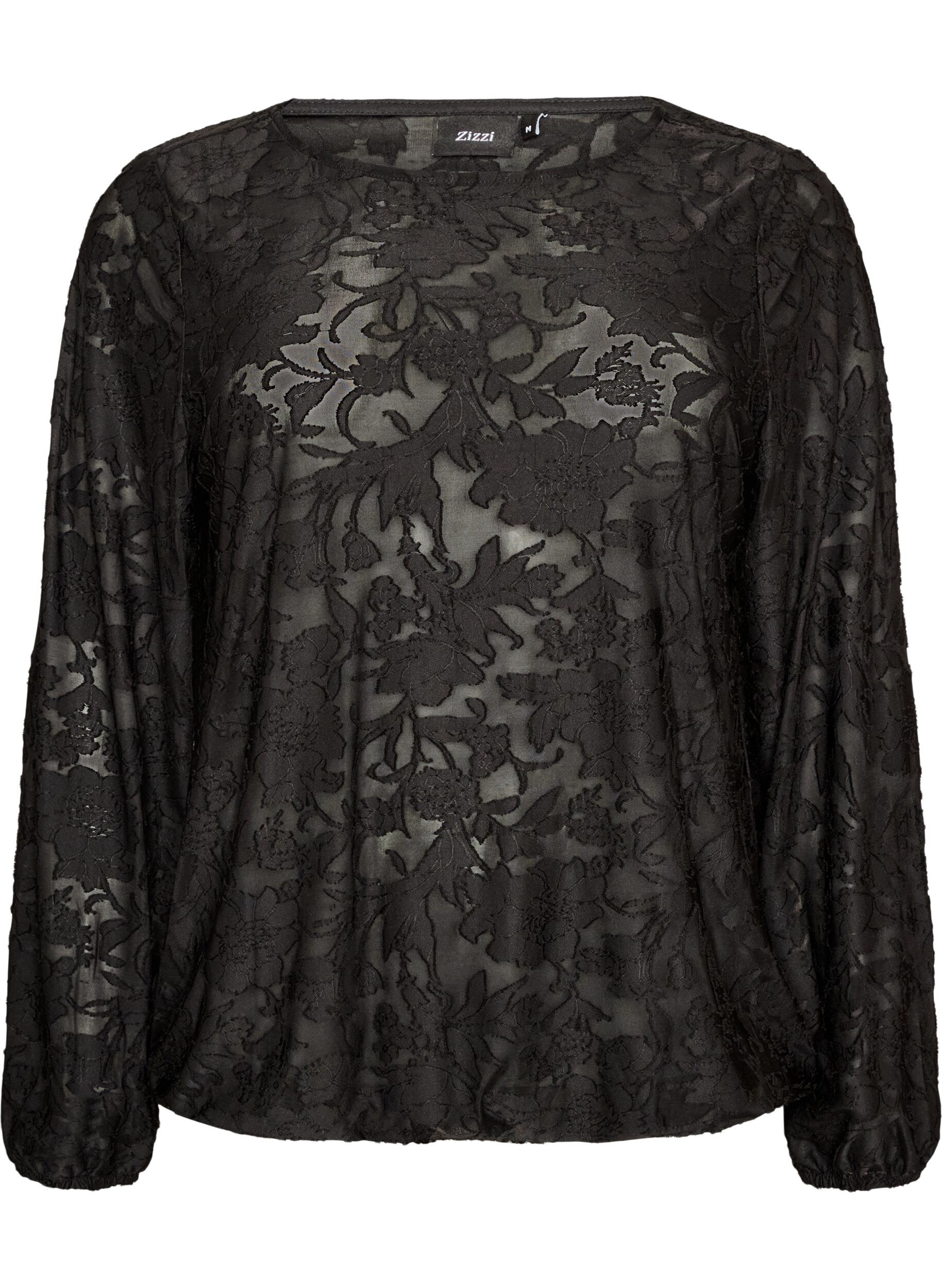 Blouse transparente avec texture florale et manches longues