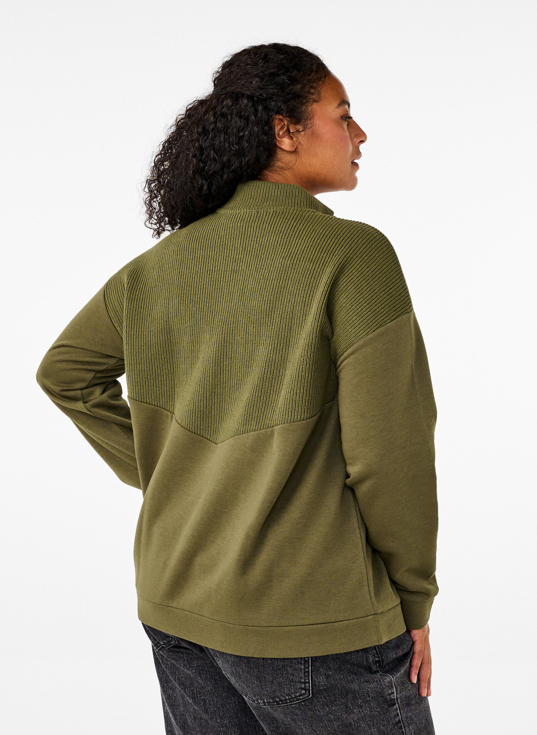 Zizzi Sweat-shirt en tricot avec fermeture &eacute;clair, Winter Moss, Model image number 1