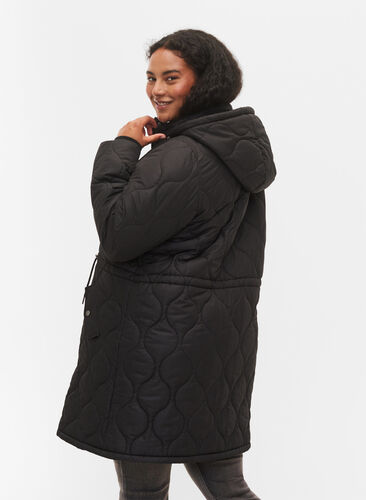 Veste thermique matelassée avec doublure en polaire et capuche amovible, Black, Model image number 1