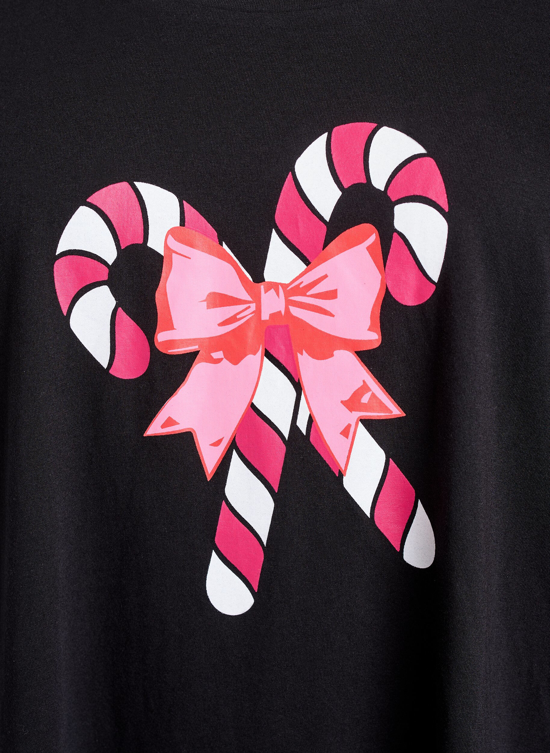 ZizziChemise de nuit en coton bio &agrave; motif de No&euml;l, Noir, Packshot image number 2