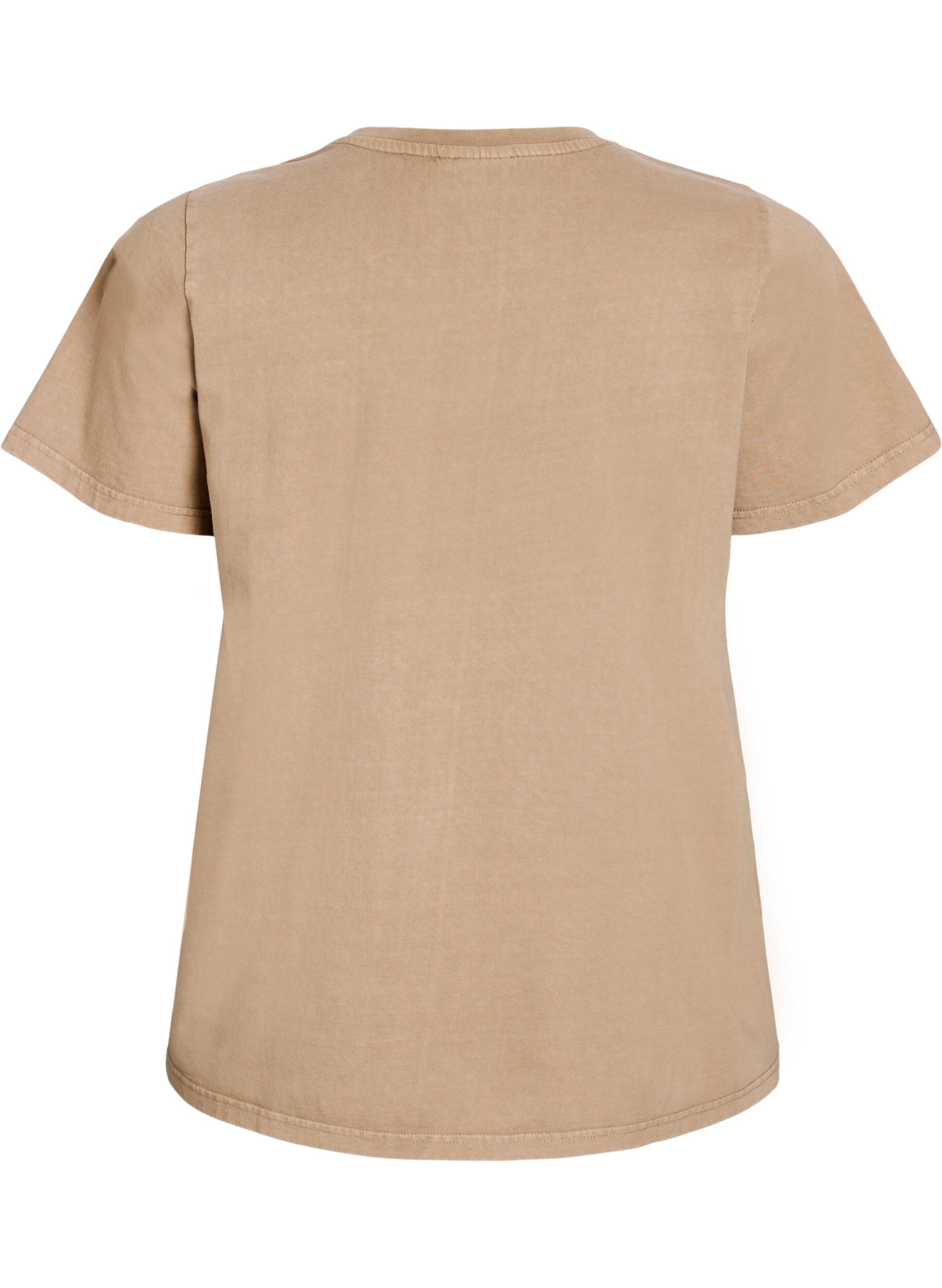 Zizzi T-shirt en coton bio avec un aspect d&eacute;lav&eacute;, Beige, Packshot image number 1