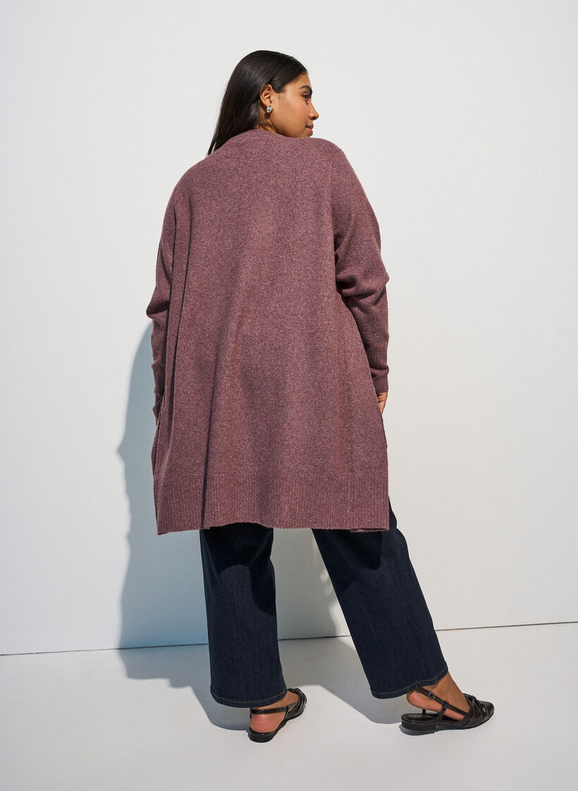 Cardigan en tricot c&ocirc;tel&eacute; avec poches, Rose poudr&eacute;e, Model image number 2