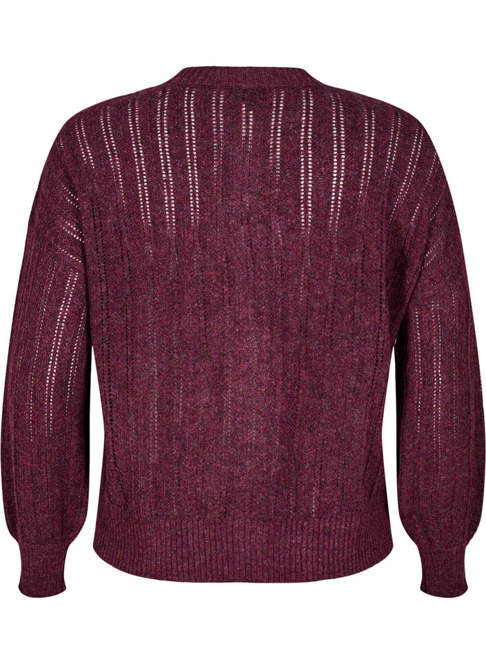 Cardigan en maille ajour&eacute;e, Bordeaux fonc&eacute;, Packshot image number 1