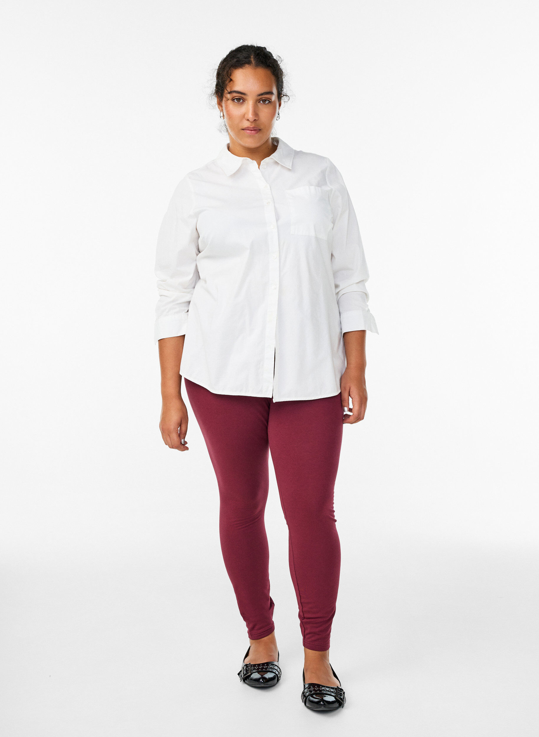 ZizziLeggings en coton avec doublure, Bordeaux fonc&eacute;, Model image number 1