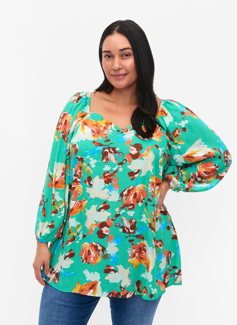 Blouse en viscose imprimée à manches 3/4, Vert, Model image number 0