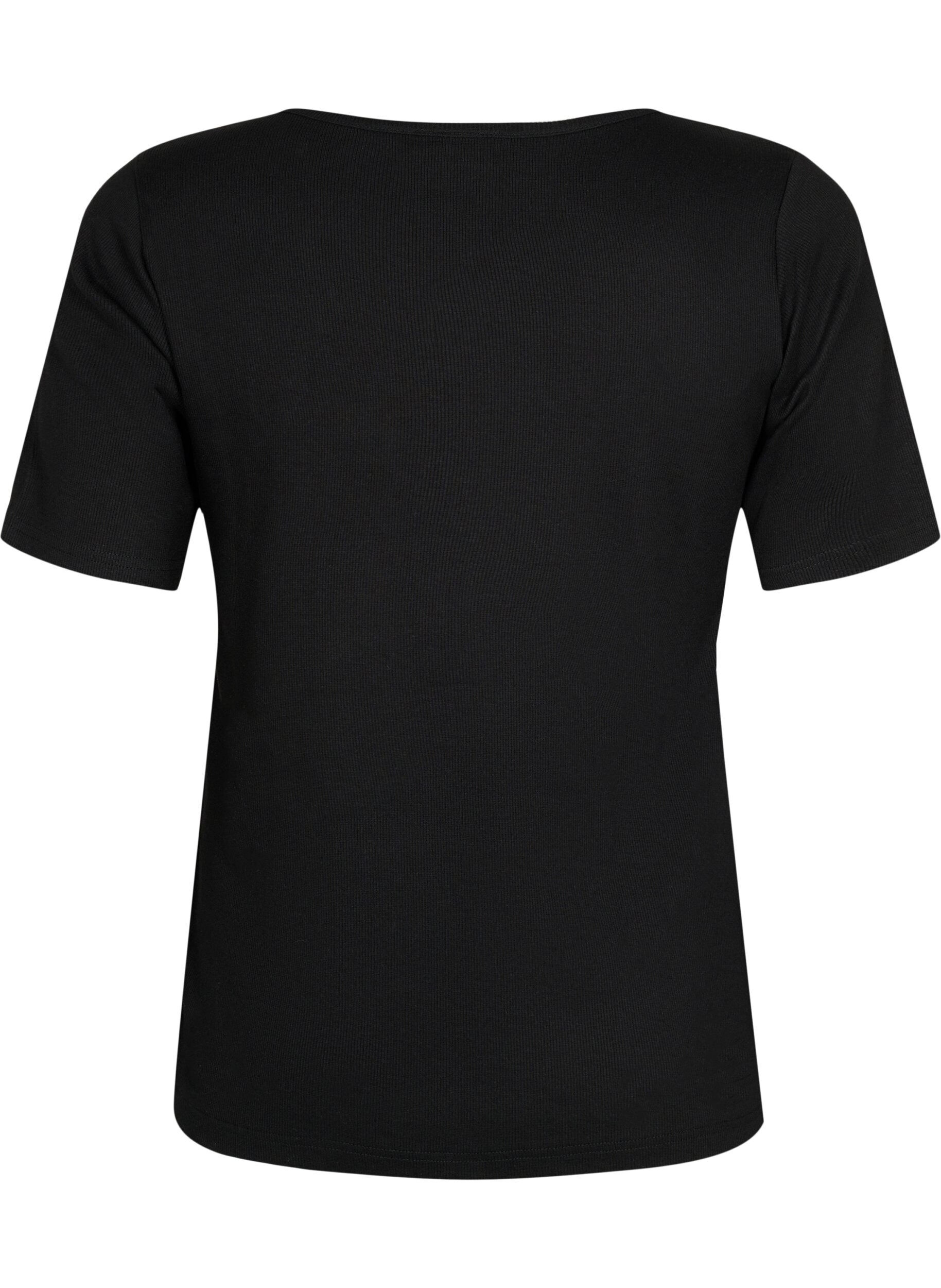 Zizzi Blouse &agrave; manches courtes en coton c&ocirc;tel&eacute;, Black, Packshot image number 1