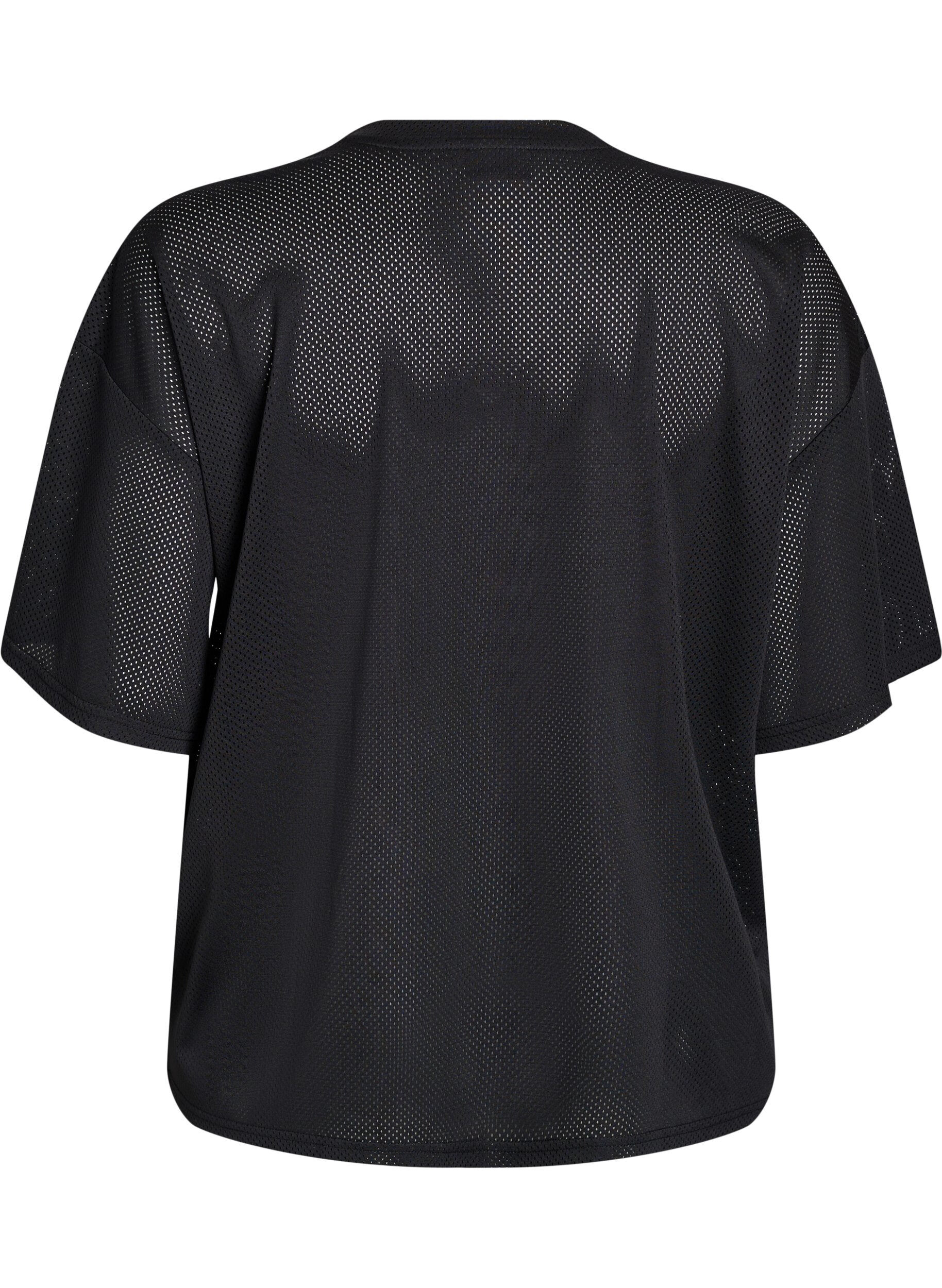 Zizzi T-shirt sport avec imprim&eacute; devant, Black, Packshot image number 1