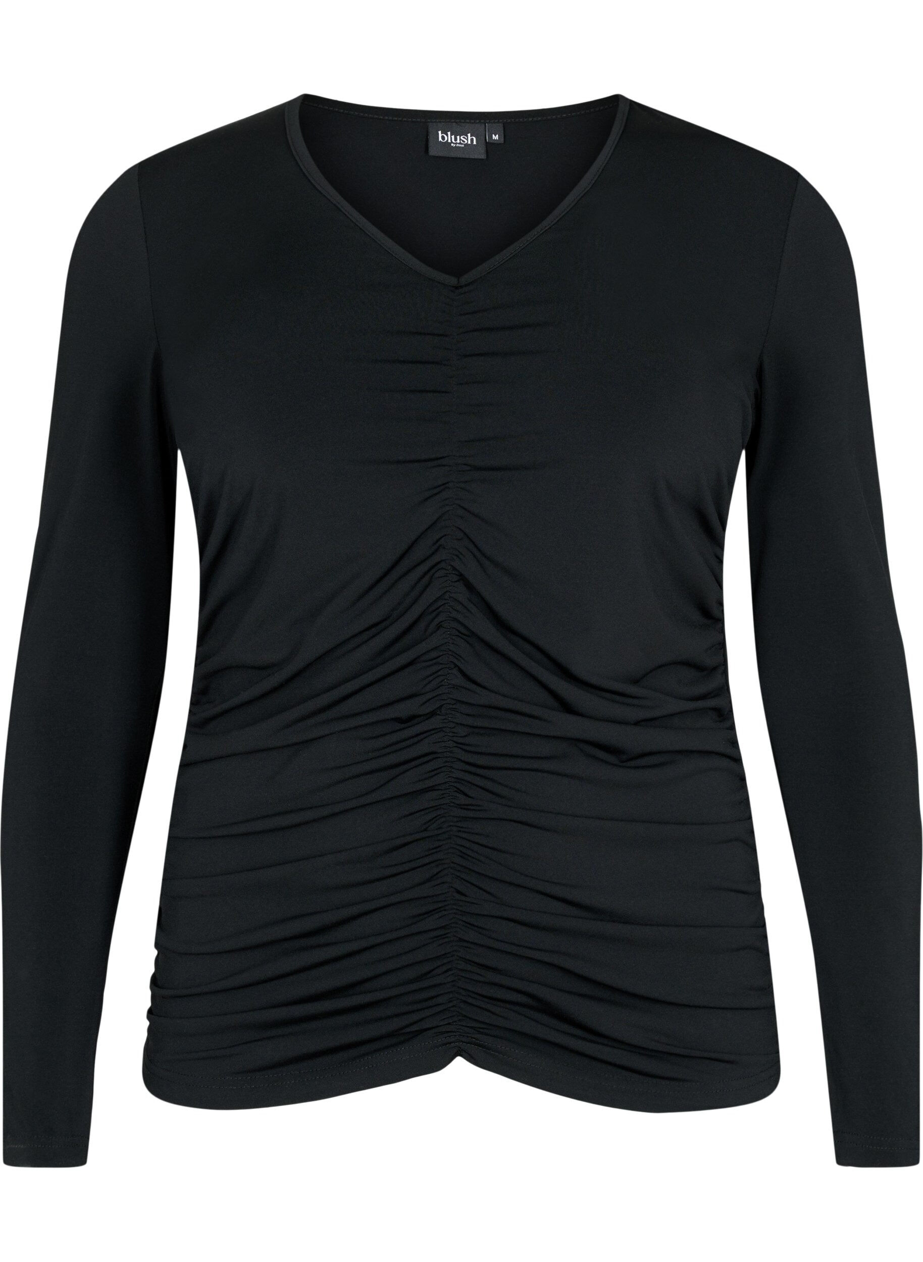 Zizzi Blouse avec col en V et drap&eacute;, Black, Packshot image number 0