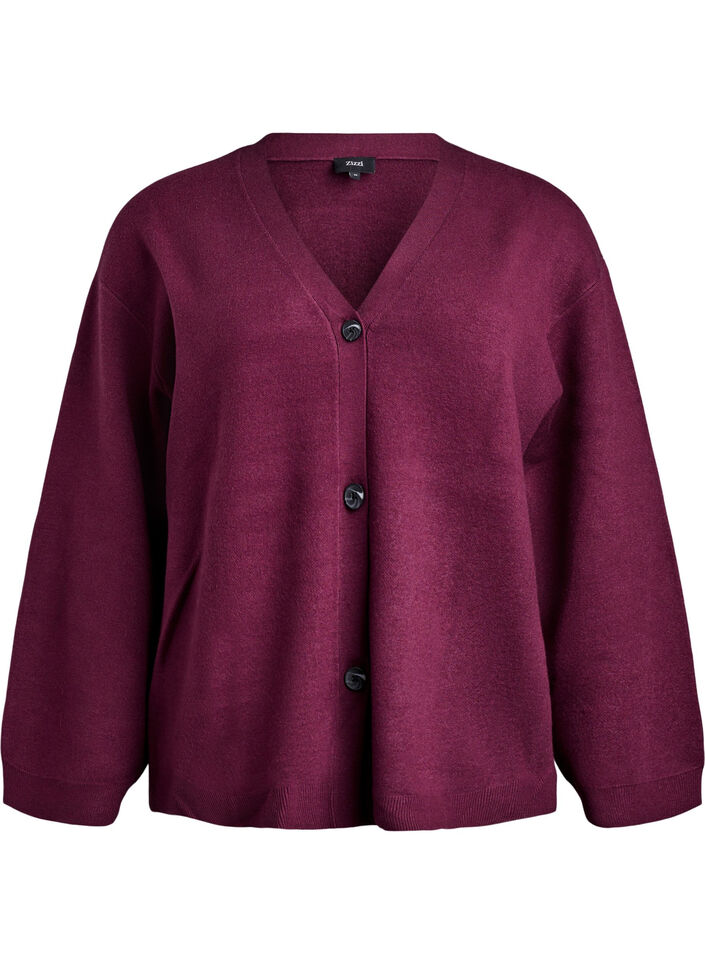 Cardigan avec col en V et manches larges, Bordeaux foncé, Packshot