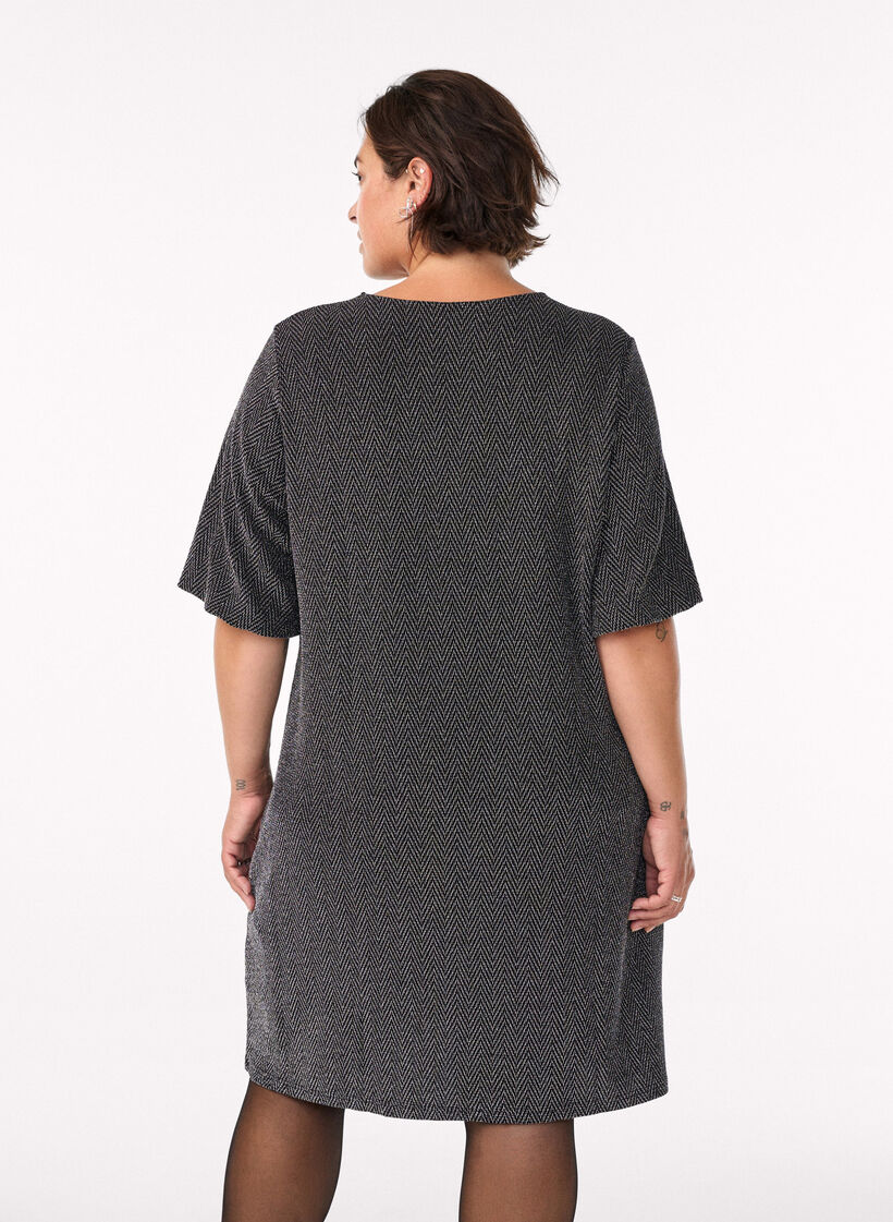 Robe courte à motif pailleté, Noir, Model image number 2