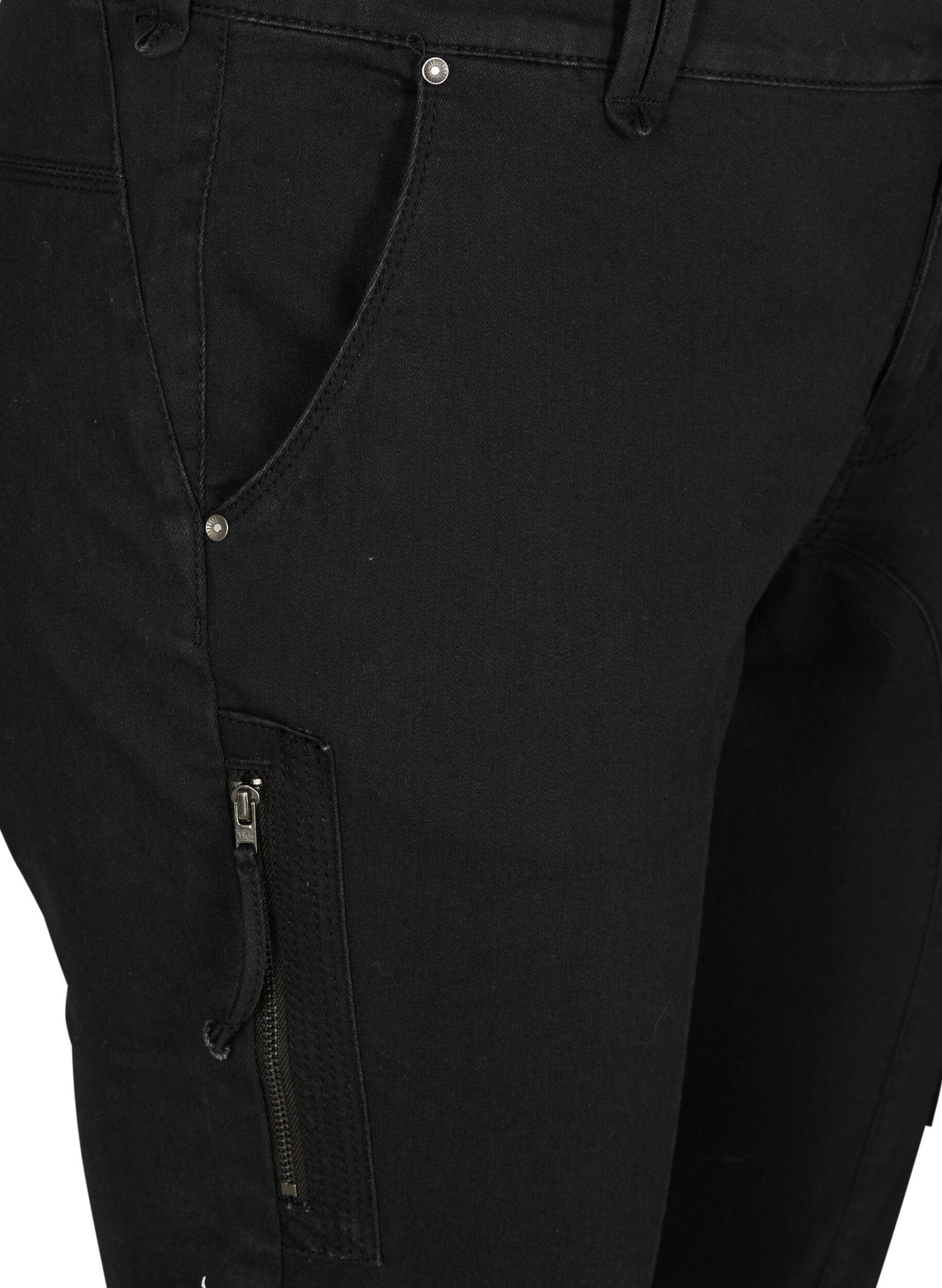 Zizzi Jean capri coupe slim avec poches, Noir, Packshot image number 2