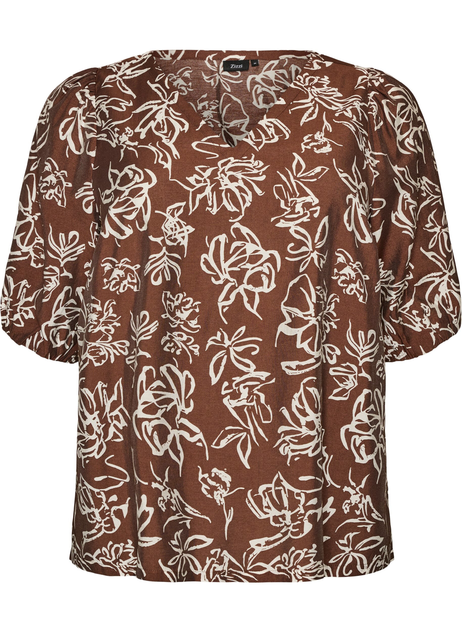 ZizziBlouse en viscose avec col en V, Marron, Packshot image number 0