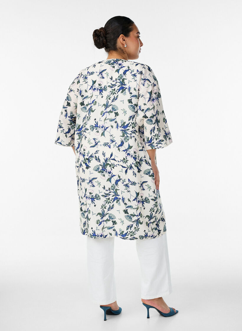 Kimono en viscose avec manches 3/4, Bleu, Model image number 2