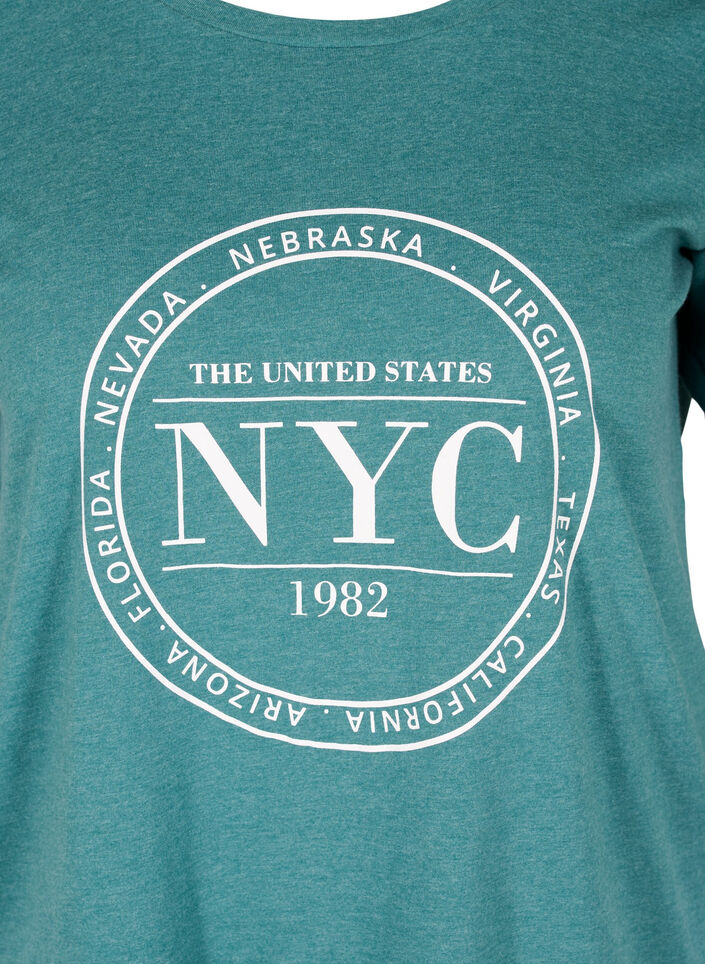 T-shirt chiné avec imprimé et manches courtes, Pacific Mel., Packshot image number 2