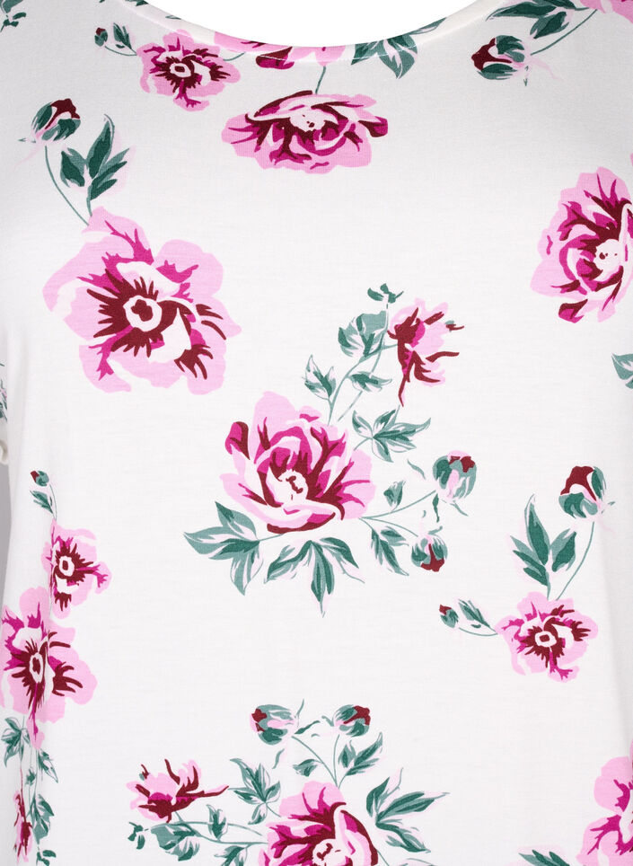 Chemisier floral à manches courtes en viscose, White Pink AOP, Packshot image number 2