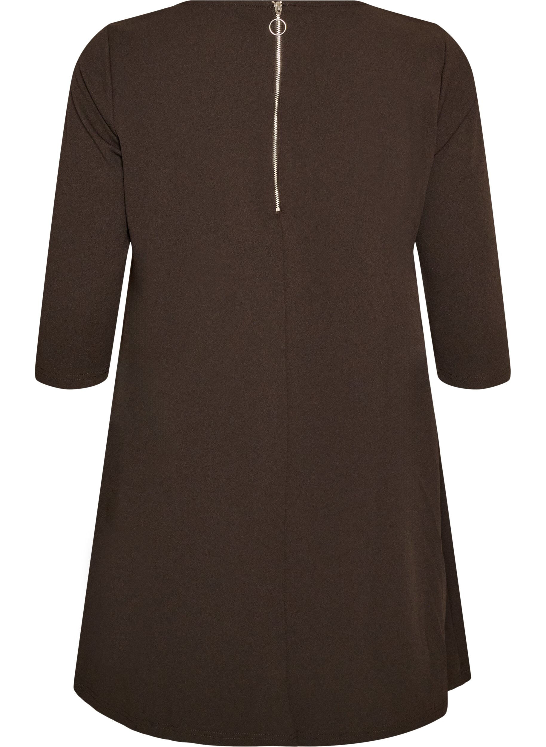 ZizziRobe courte avec une coupe &eacute;vas&eacute;e et des manches 3/4, Marron, Packshot image number 1