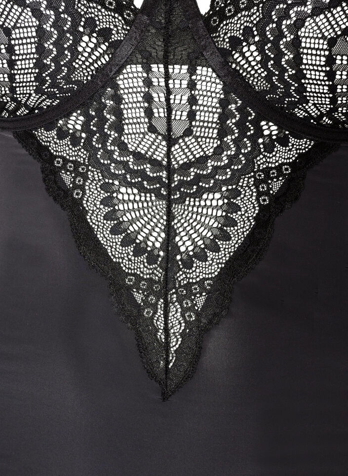 Body en dentelle &agrave; armatures avec d&eacute;tails de lani&egrave;res, Noir, Packshot image number 2