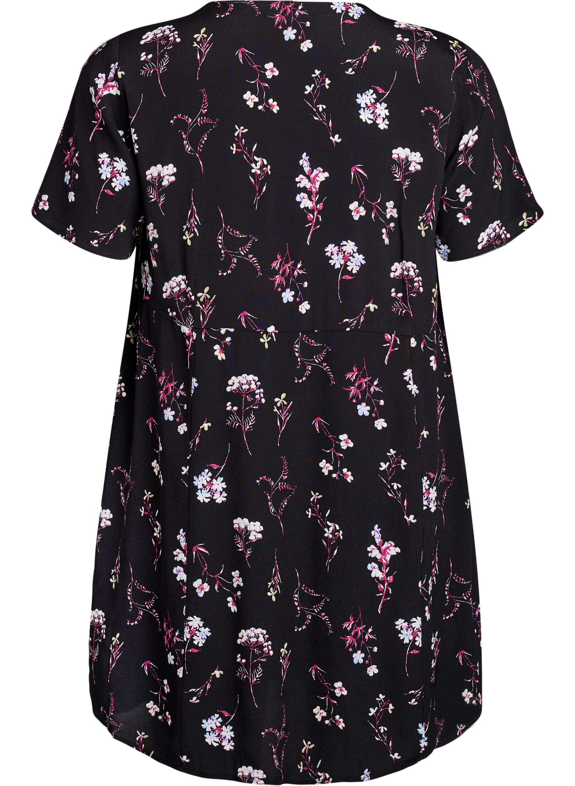 Zizzi Robe courte avec imprim&eacute; floral, Noir, Packshot image number 1