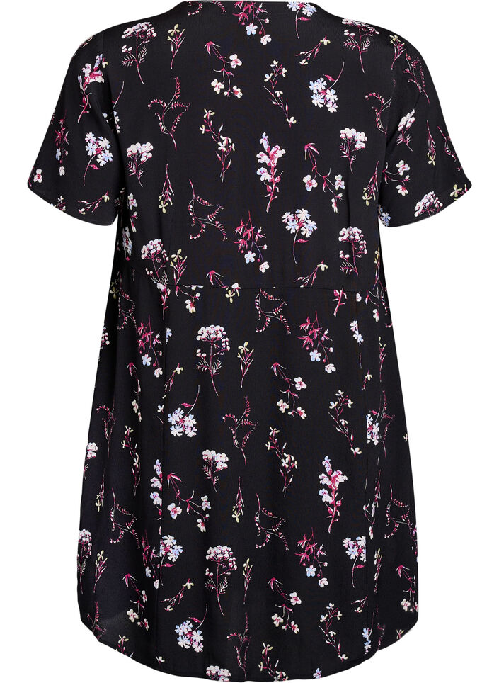 Robe courte avec imprim&eacute; floral, Noir, Packshot image number 1