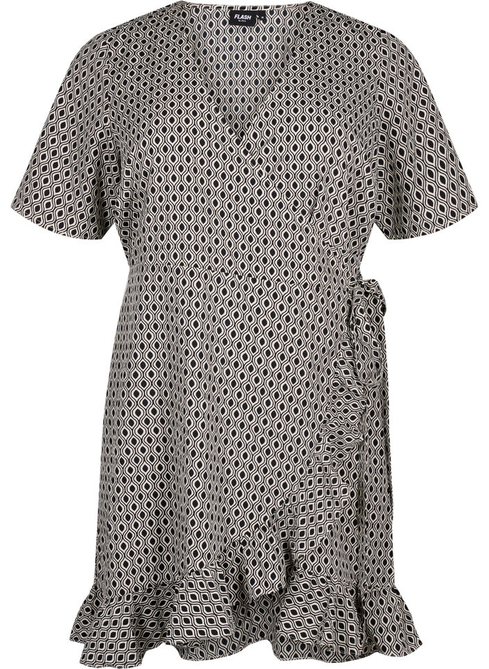 FLASH - Robe portefeuille à manches courtes, Black White Graphic, Packshot image number 0