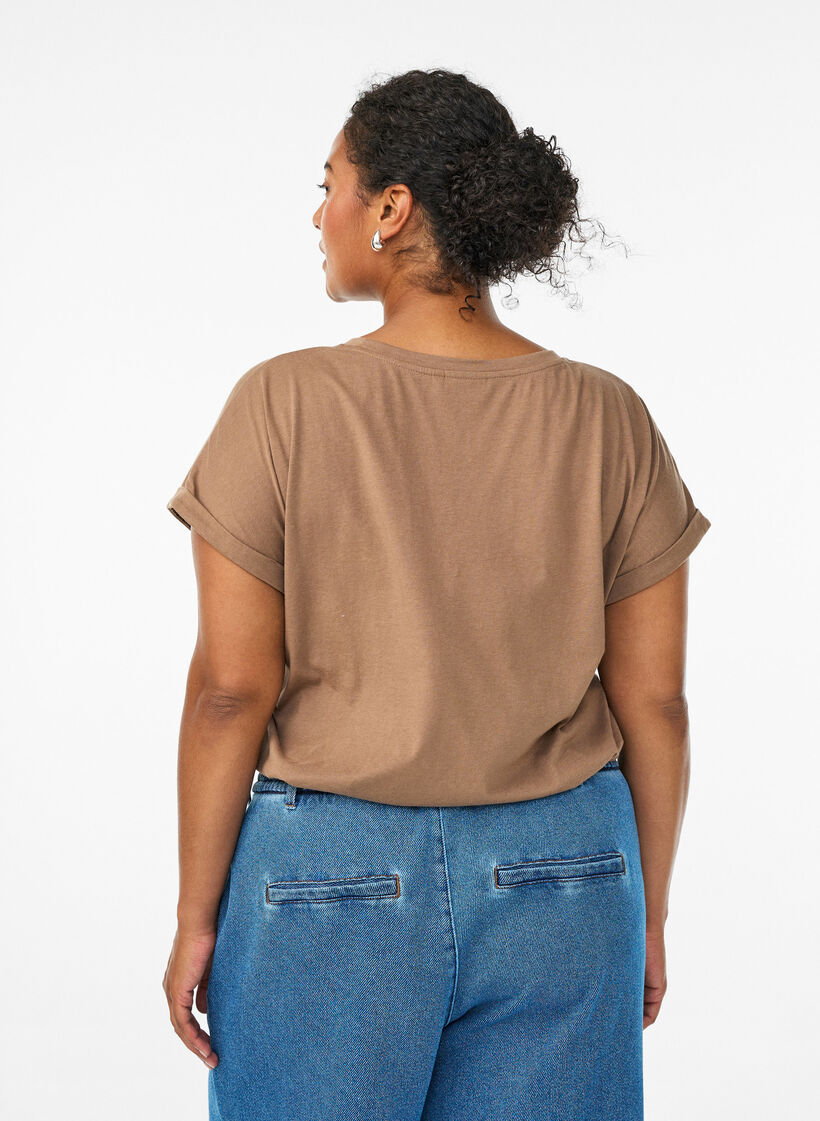 T-shirt à manches courtes en coton mélangé, Marron, Model image number 2