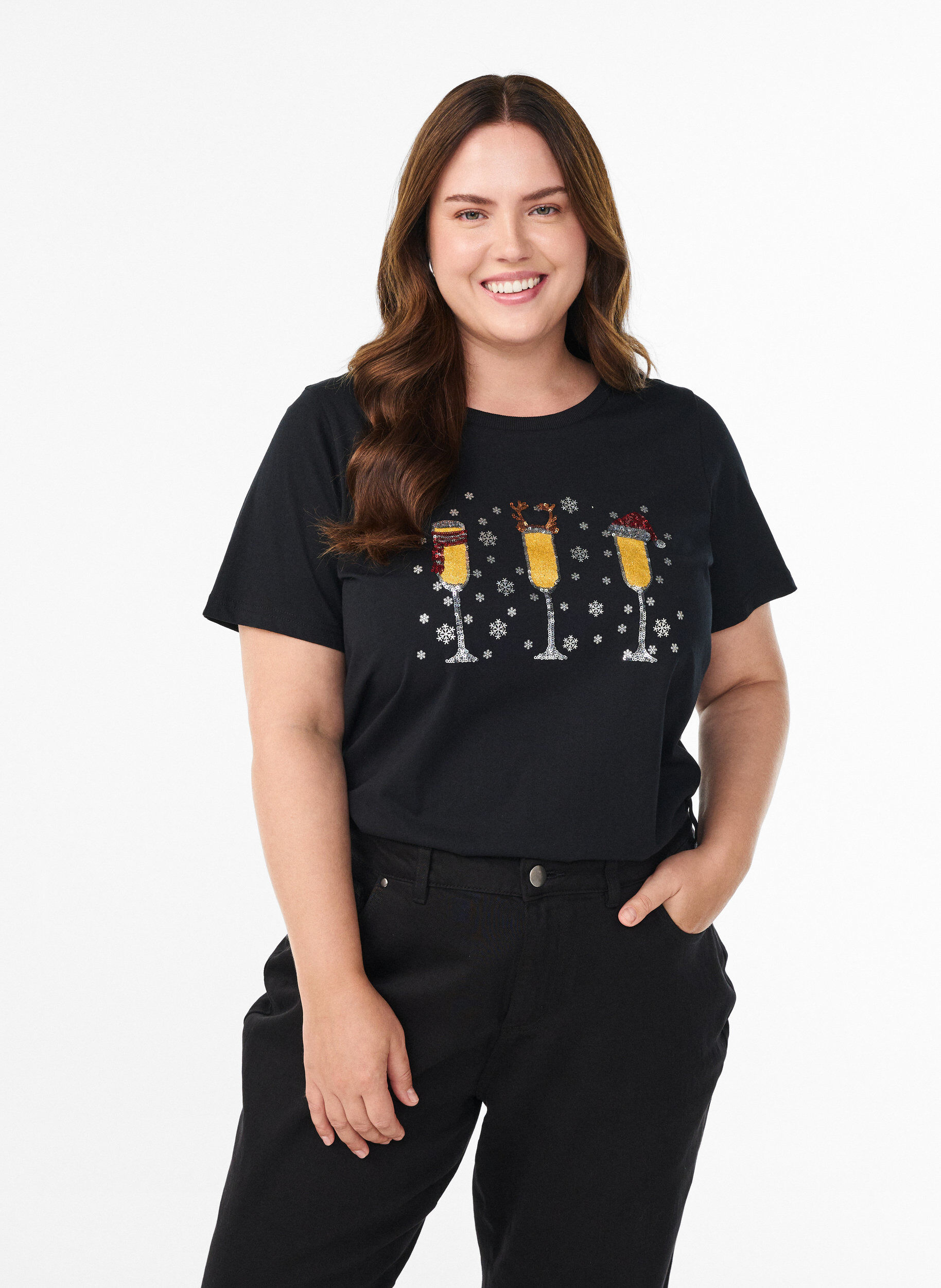 T-shirt de No&euml;l en coton bio, Noir, Model