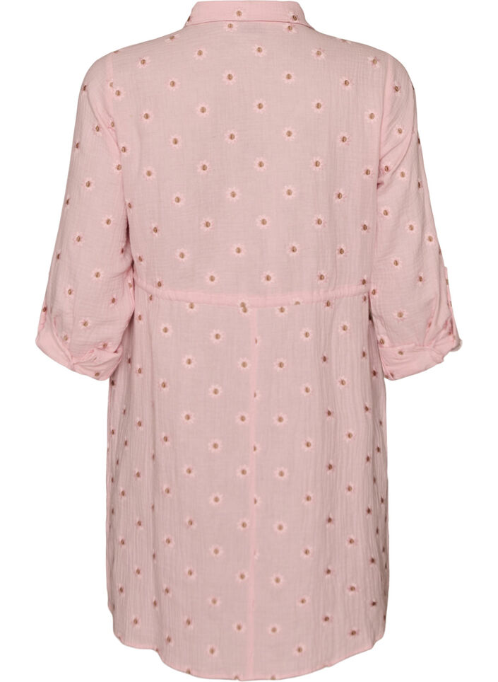 Robe chemise en mousseline de coton avec motifs brod&eacute;s, Rose, Packshot image number 1